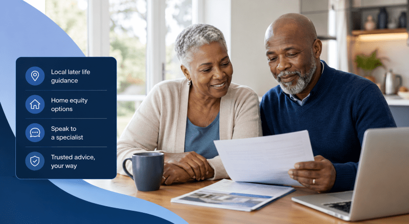 Equity Release Brokers Near You - older couple reviewing later life mortgage options with local adviser support