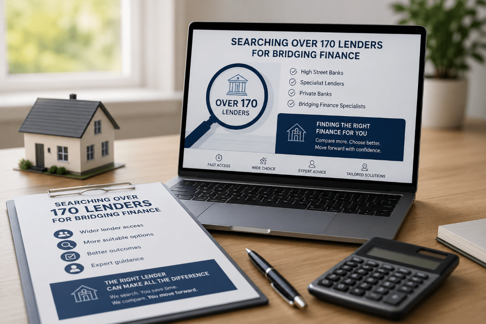 We Search 100s of Lenders for bridging finance with mortgage adviser support and wider lender access.