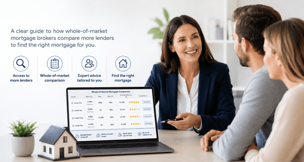 Whole-of-market mortgage broker showing clients lender comparison options on a laptop screen