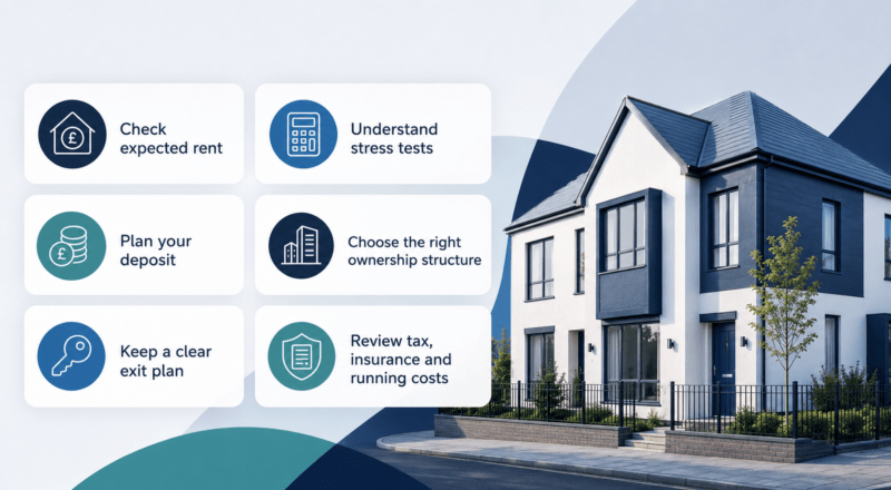 Buy-to-Let Mortgage Tips with key landlord planning icons and modern rental property imagery