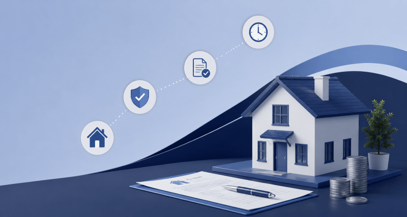 Mortgage Holders guide with house, mortgage documents and protection icons in Connect Mortgages brand colours