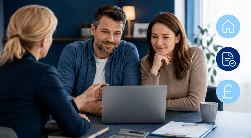Mortgage Valuations for Remortgaging consultation with clients reviewing property value and lender assessment options