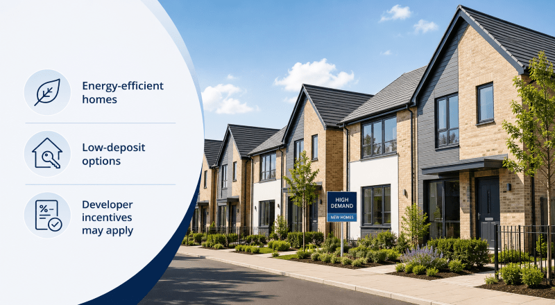 New builds in demand with modern energy-efficient homes, low-deposit options and developer incentives for UK buyers