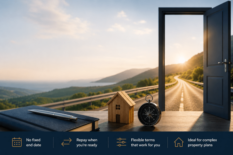 Open-Ended Bridging Loans hero image showing an open door, winding road,