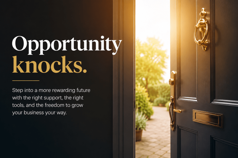 Opportunity knocks hero image showing an open front door with warm light, symbolising new opportunities for mortgage advisers.