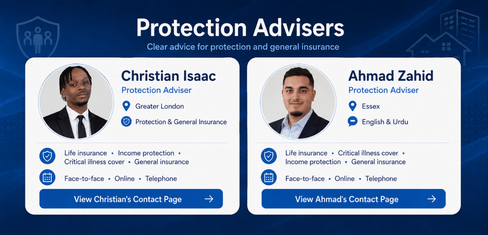 Protection Advisers Christian Isaac and Ahmad Zahid offering life insurance, income protection, critical illness cover and general insurance advice.