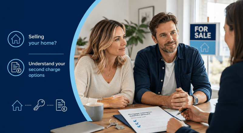 What Happens to a Second Charge When You Sell Your Home? Couple discussing mortgage redemption and property sale options with an adviser.