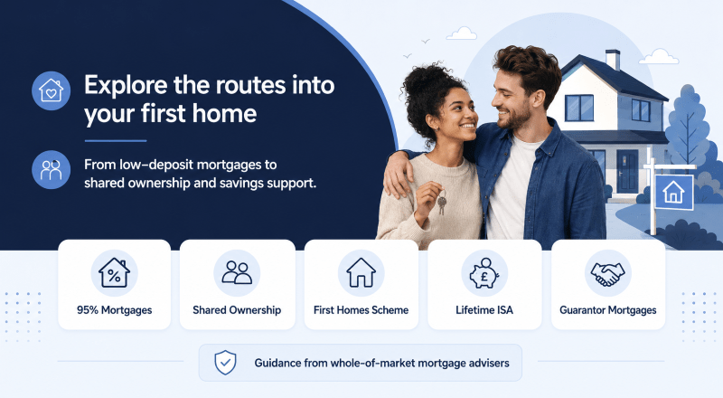 What is Available to First-Time Buyers? Mortgage options, shared ownership, Lifetime ISA and guarantor mortgage guidance from Connect Mortgages.